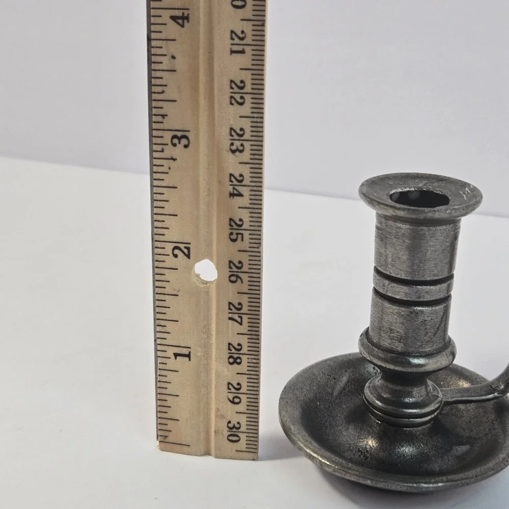 Vintage Morgan Pewter Chamberstick Candlestick Holder with Finger Loop Handle